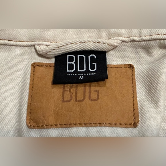 BDG Patchwork Denim Oversized Trucker Jacket Off White Tan. Size Medium. - Picture 8 of 13